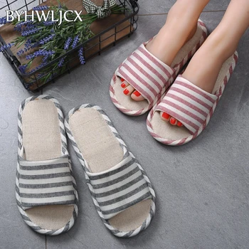 

2019 new women's linen slippers home floor indoor couple slippers casual non-slip soft bottom slippers hotel disposable shoes