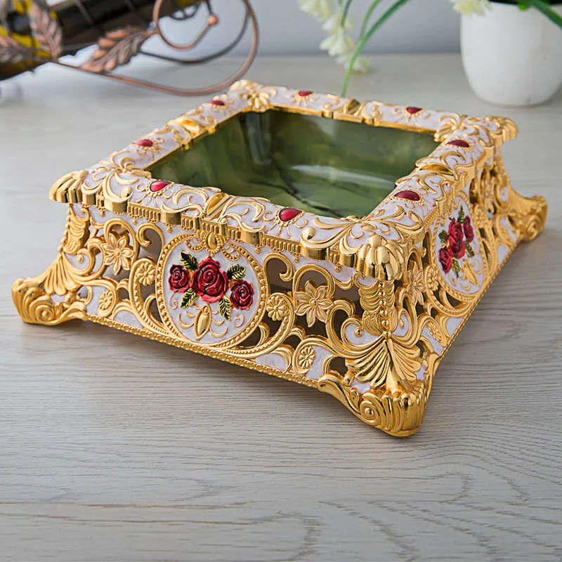 

New Big Size 22cm Metal Alloy Ashtray Rose Castle Design Luxury Creative Men Gifts Home Decoration Art Craft Ornaments