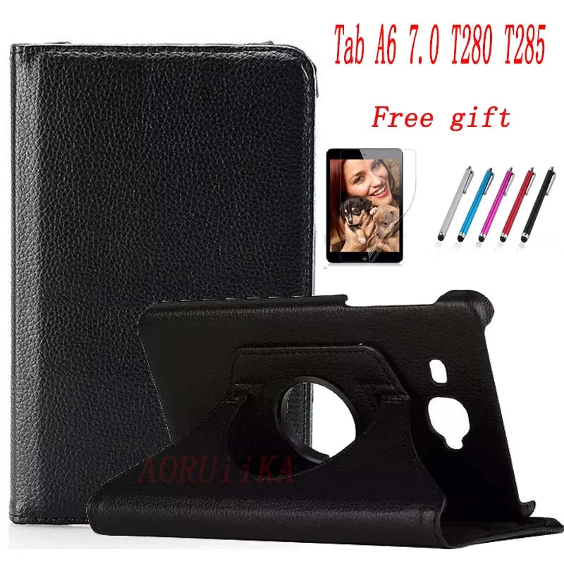 

Screen Film+Pen+360 Rotating Flip Smart Cover PU Leather Case For Samsung GALAXY Tab A A6 7.0 2016 T280 T285 7.0 inch Shell