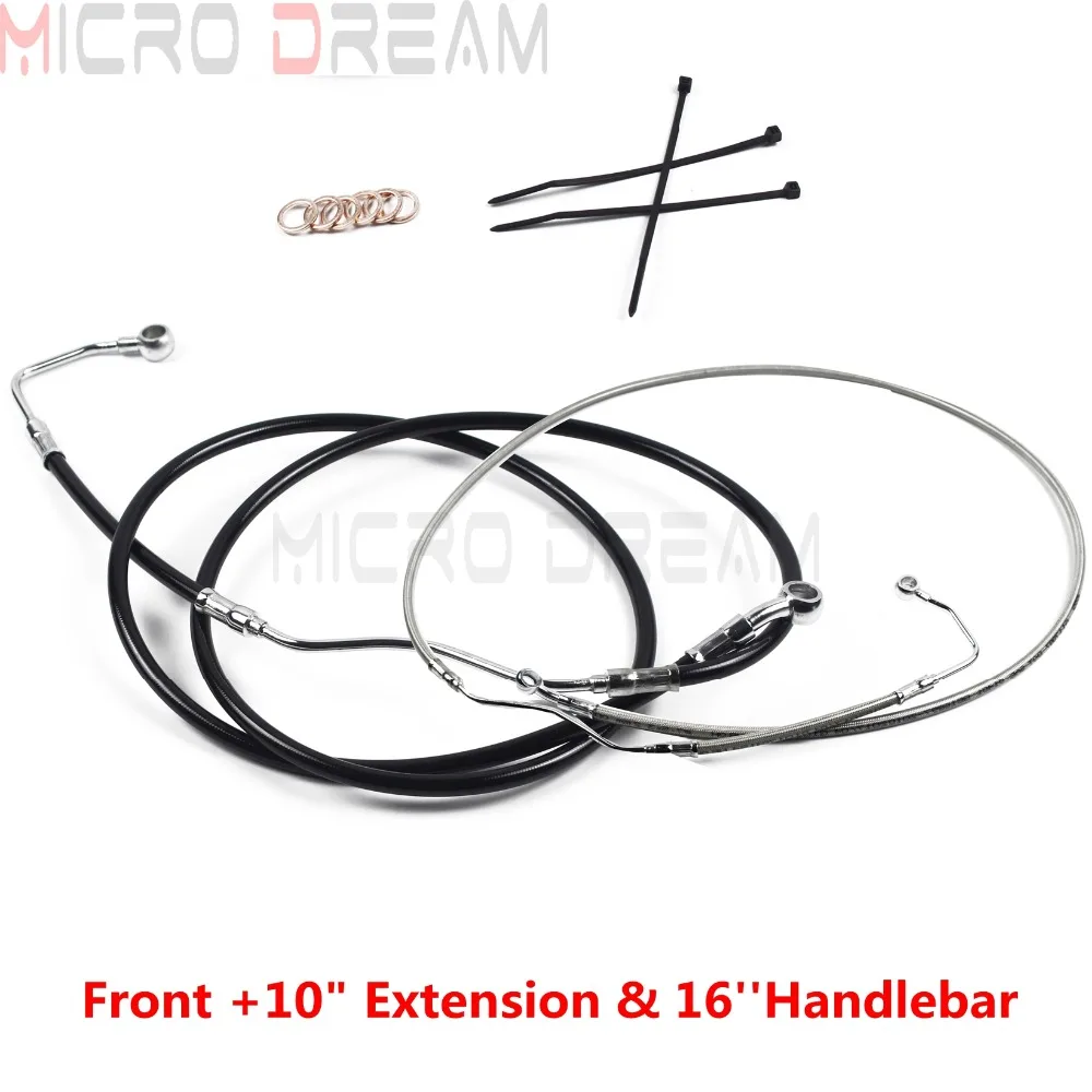 

16'' Bars Motorcycle Upper Brake Front +10" Extension Wiring Harness Stainless Cables Line Kit For Harley Touring 2009-2013