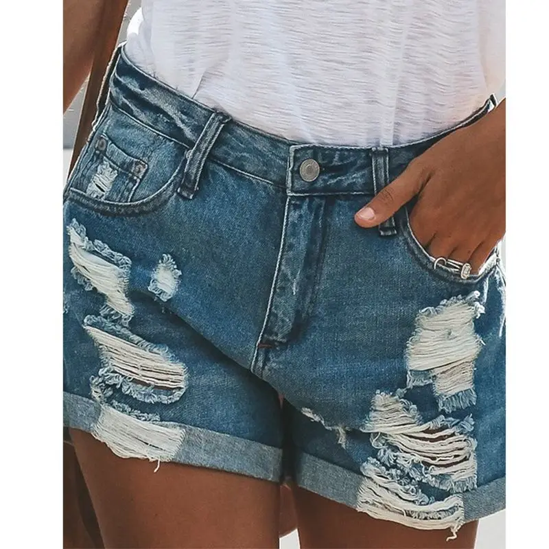 

Summer Denim Shorts For Women Sexy Mini Shorts Women's Holes Jeans Blue High Waist Shorts Ripped Denim Short Female Plus Size