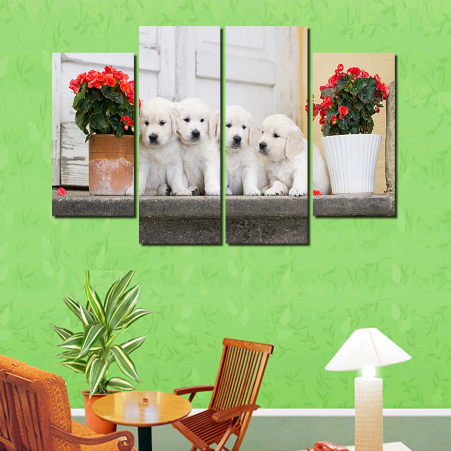 4 Pane Pet dog Large Wall Art HD Picture Print Painting Home Decoration For Living Room Modern