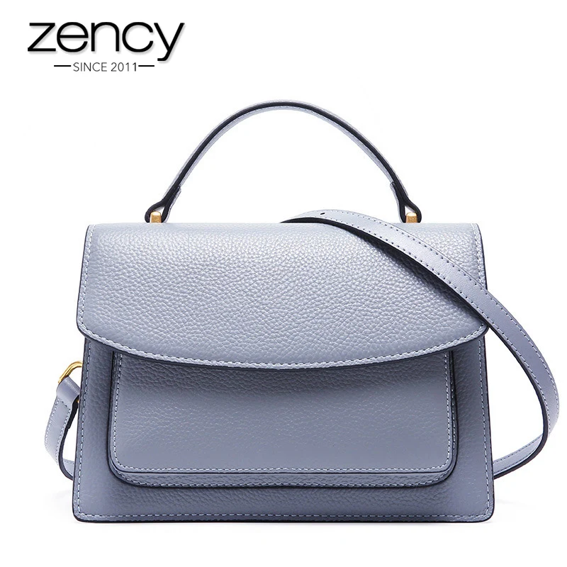 

Zency 100% Genuine Leather The First Layer Cowhide Fashion Women Shoulder Bag Small Flap Messenger Purse Blue Black Tote Handbag