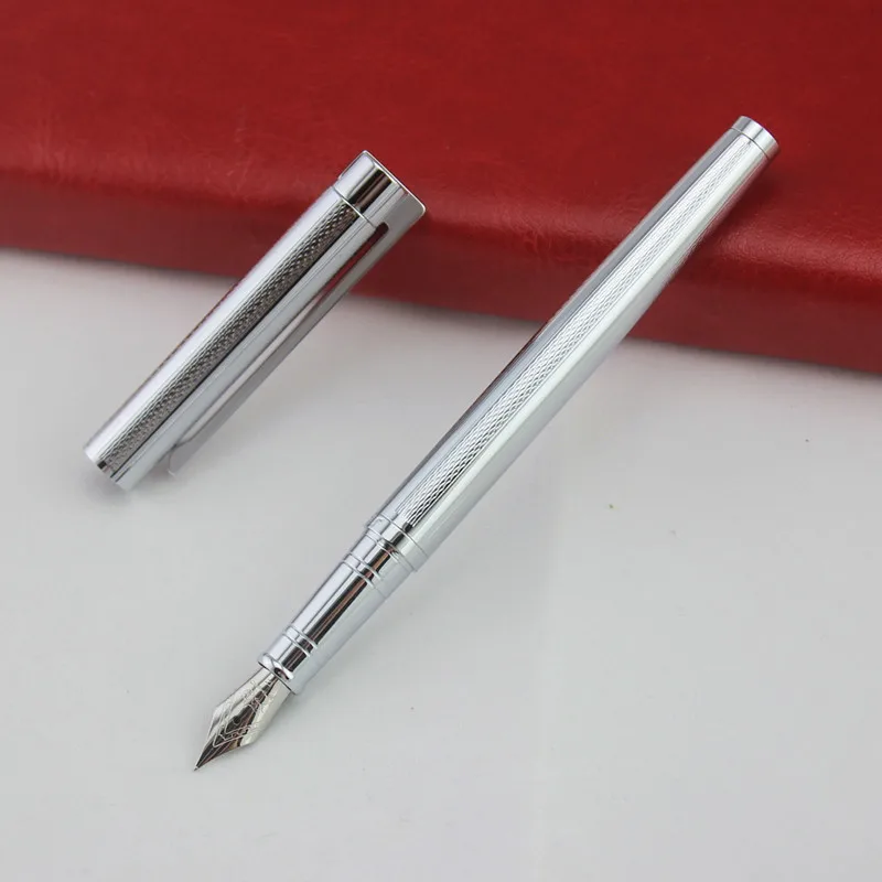 

Luxury Brand Jinhao X126 Silver Stainless Steel Fountain Pen Medium 0.5MM Nib School Office Name Ink Pens Gift Stationery