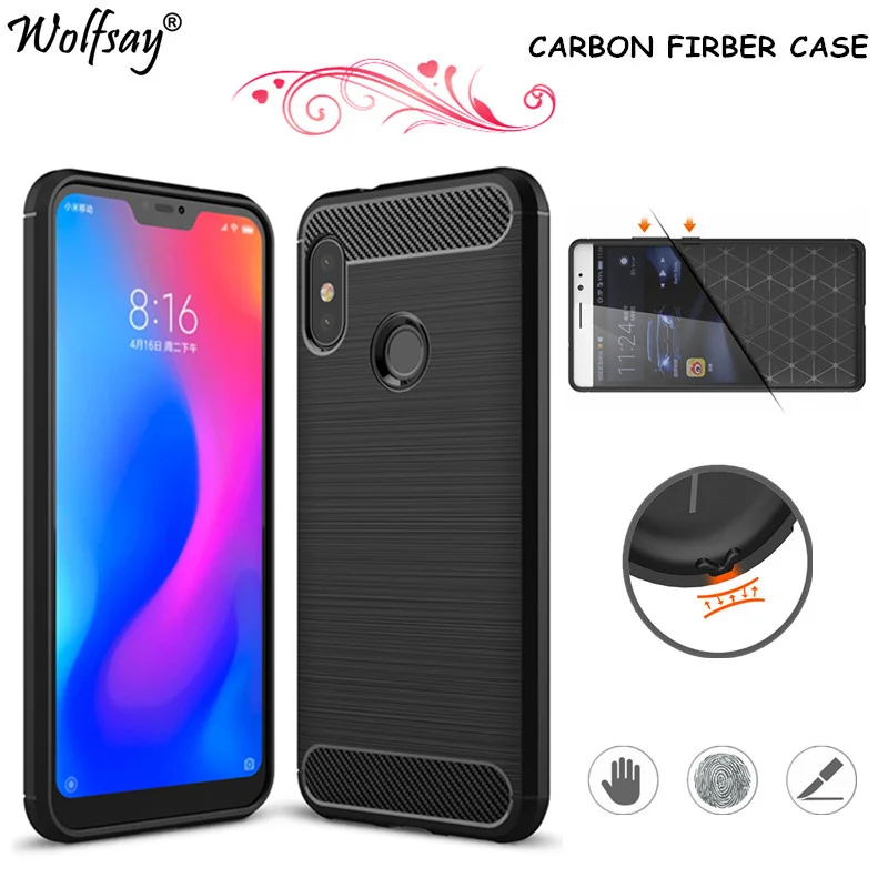 Best Wolfsay Carbon Fiber Case For Xiaomi Redmi 6 Pro Case Soft Silicone Phone Cover For Xiaomi Redmi 6 Pro Cover Redmi 6 Pro Shell