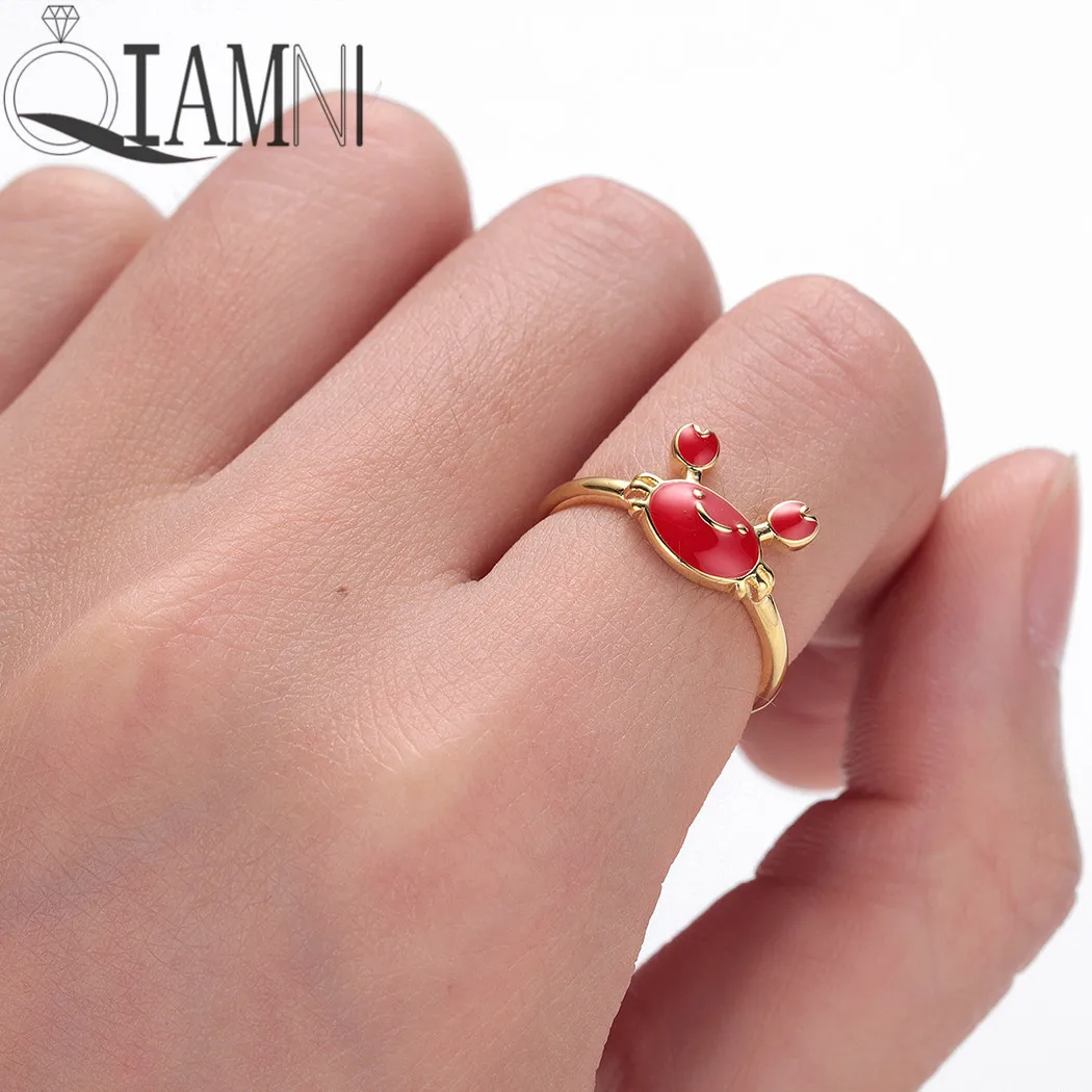 

QIAMNI Dainty Lovely Red Crab Finger Rings Party Birthday Gift Beach Sea Animal Adjutable Knuckle Ring Jewelry Charm Bague
