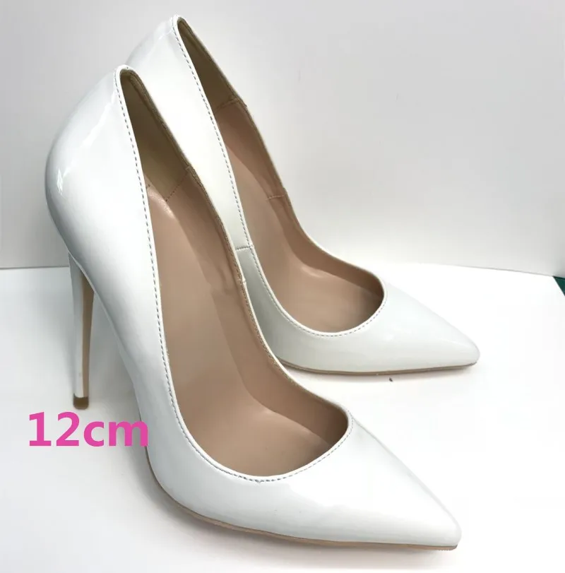 Черные лакированные туфли на высоком каблуке 12 см острый носок женская обувь с закрытым носком пикантные тонкие туфли для ночного клуба пикантные женские тонкие каблуки - Цвет: white 12cm