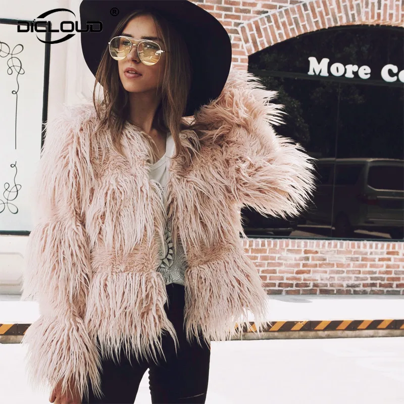Plus size XXXL Sheep Fur Jacket Coat Women Elegant Fluffy
