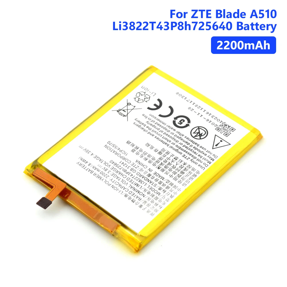 

Rechargeable Lithium Phone Bateria Genuine Li3822T43P8h725640 Battery Batteries For ZTE Blade A510 Cell Phone 2200mAh 3.8V