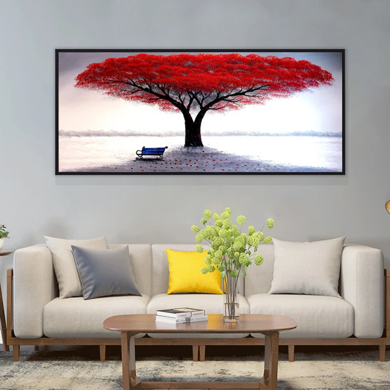 Lucky tree landscape painting hand-painted oil painting modern interior bedroom canvas decorative painting warm romantic