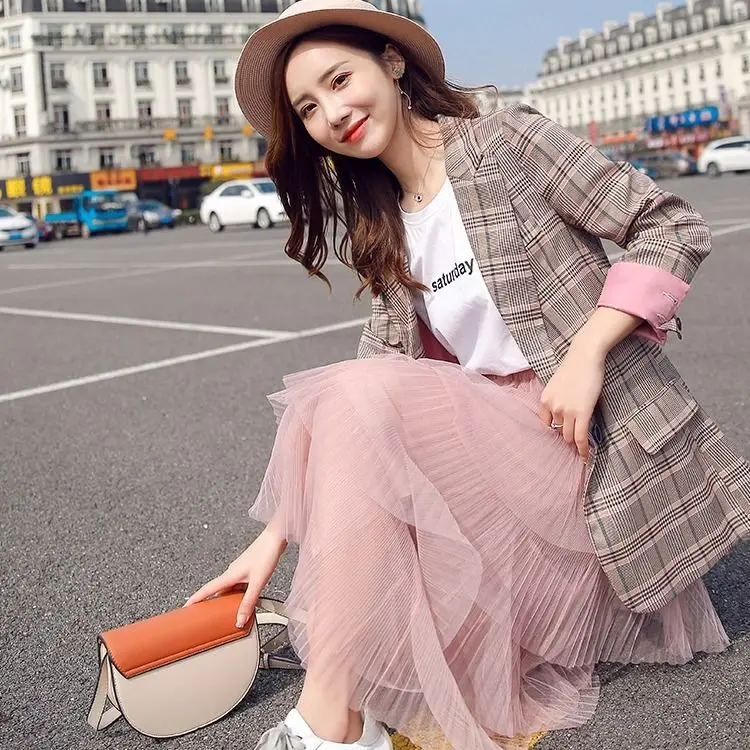 Najtaniej Vangull Women Plaid Blazer z długim rękawem Slim w kratkę płaszcz 2019 nowy marka formalny garnitur biznesowy Lady odzież wierzchnia kurtka jesienno jesienna