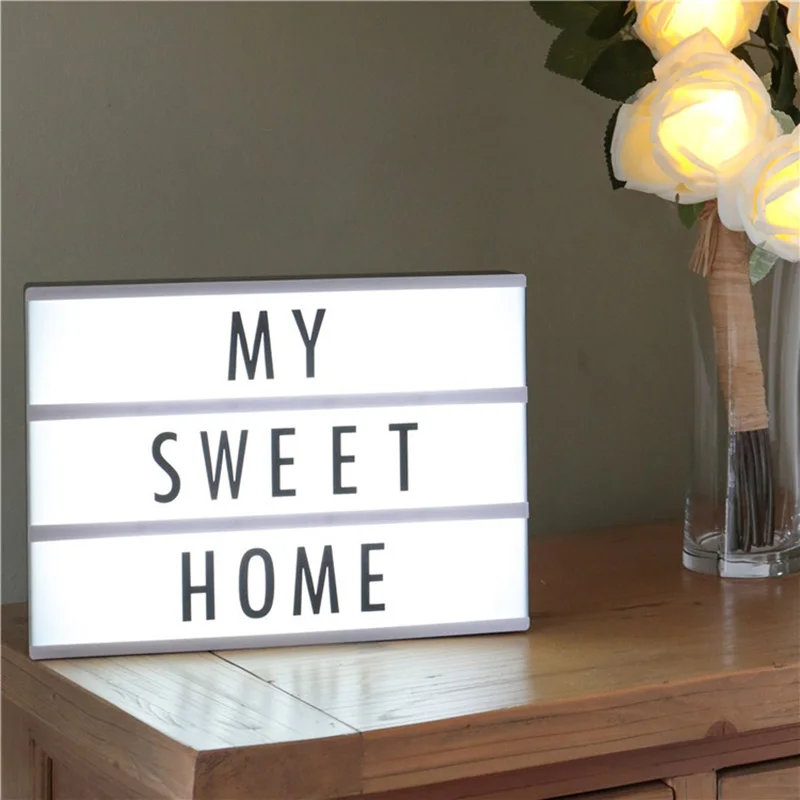 A4 Led Night Light Box with DIY Black Letters Table Lamp Acrylic