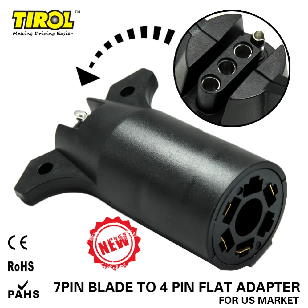 TIROL 7 Way Blade to 4 Way Pin Flat Trailer Wiring Adapter Trailer