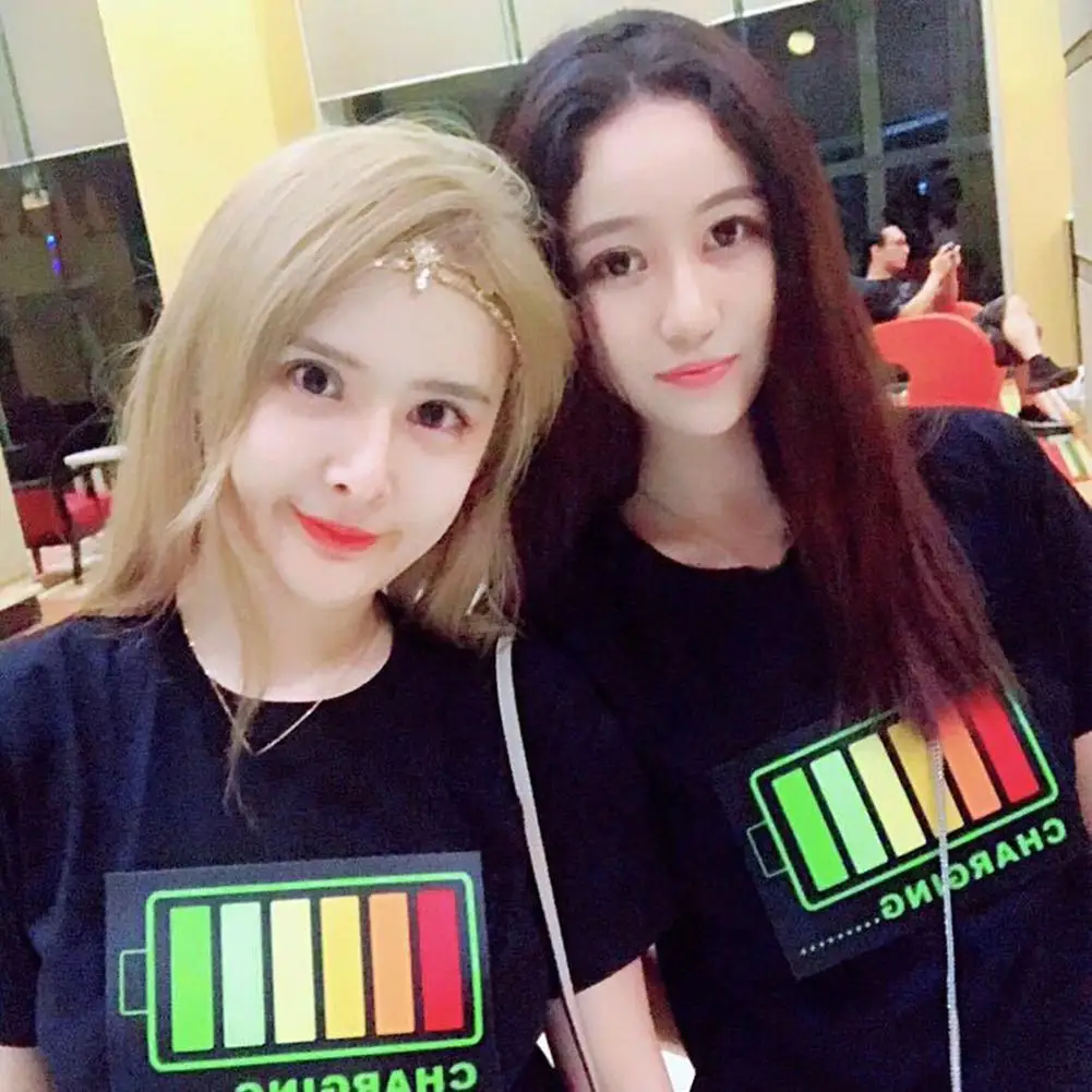 

Fashion Women Men T Shirt Sound Activated Music LED Flashing Light Tee Unisex Party Disco Summer T-Shirt Top