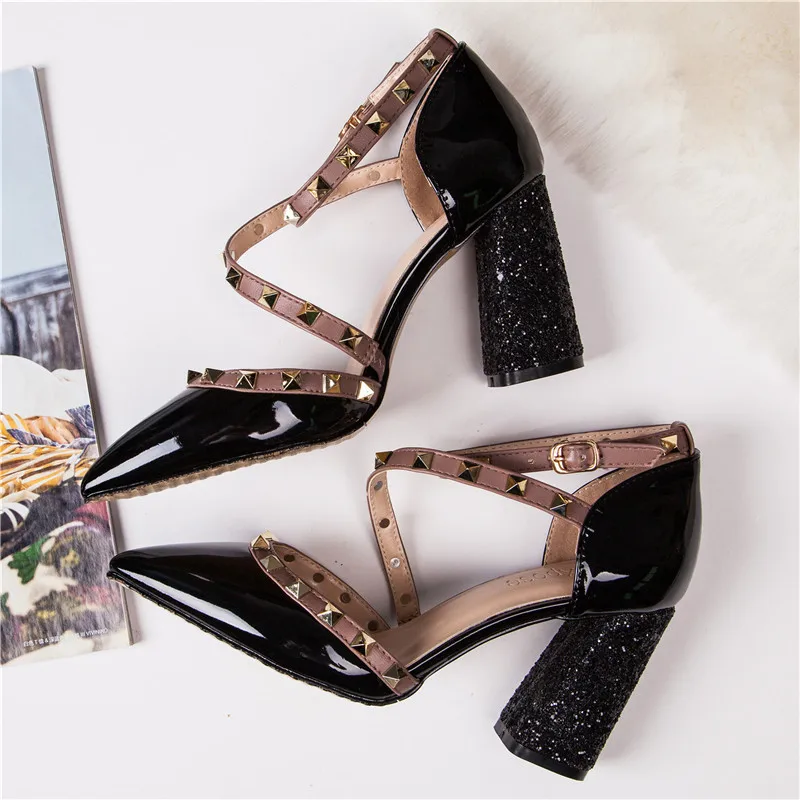 Hauts Printemps Décontractées Talons Tendance Rivet Nouvelle rose Chaussures Polyvalent Pointu Noir Mode Décoratif Confortable 2019 Femmes 8qdOwn80