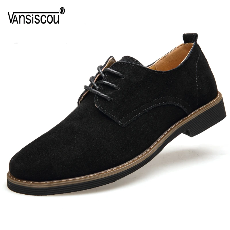 

VANSISCOU 2018 New Suede Genuine Leather Men Oxford Shoes Spring Autumn Lace Up Comfortabl Casual Flats Fashion Male Dress Shoes