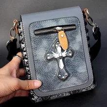 Мужская сумка через плечо из натуральной кожи в стиле ретро рокер панк кошелек уникальный# B241