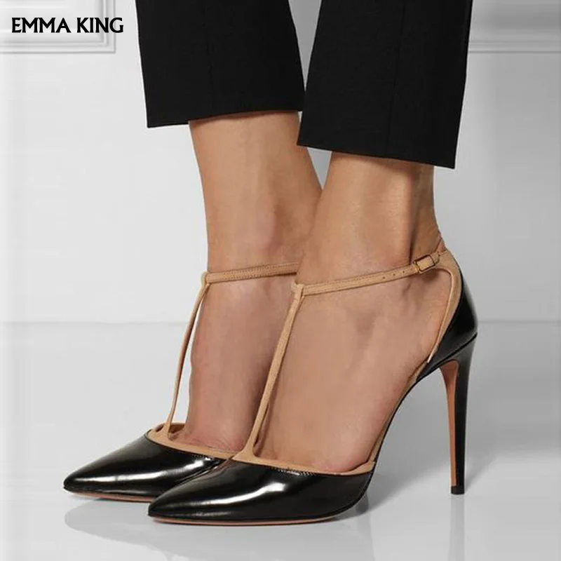

New High Heels Elegant Pointed Toe Stiletto Party Wedding Shoes Woman Pumps Fashion Buckle Strap Sandals Runways Ladies Shoes