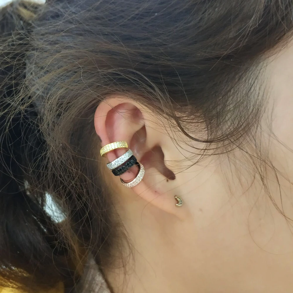

2019 Newest punk no piercing crystal Cuff Earrings 925 silver For Women statement party Jewelry MIX CZ double fake earring clips