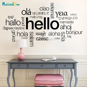 

Hello Word Text Handmade Stickers country language Store Reception Sign Decal Window decor Removable Vinyl Wall Sticker BA093