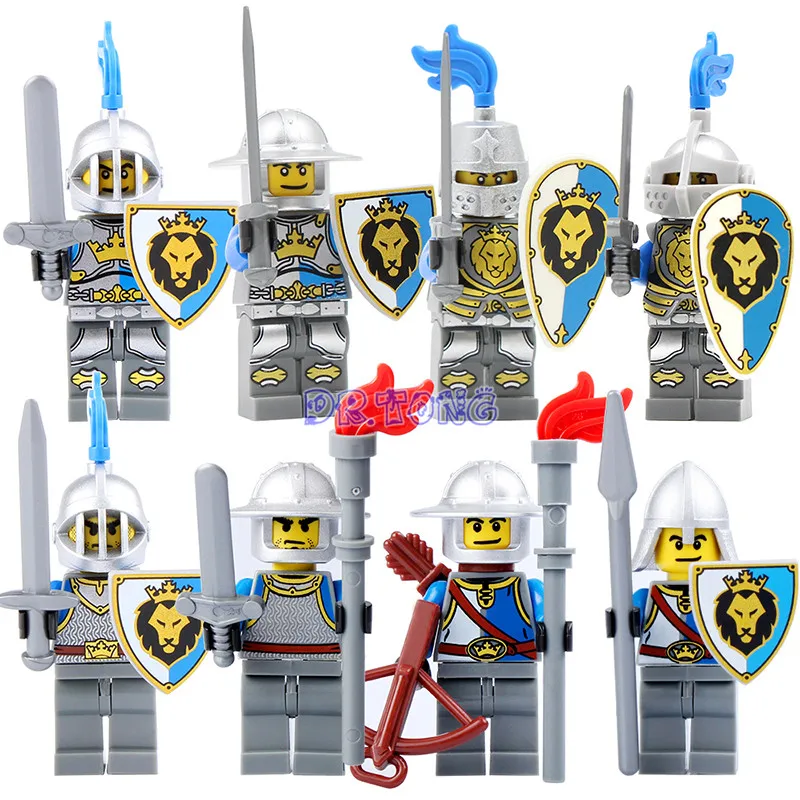 DR TONG Medieval Castle Knight Figure Blue Lion with Weapons Single Sale Building Blocks Figure Bricks