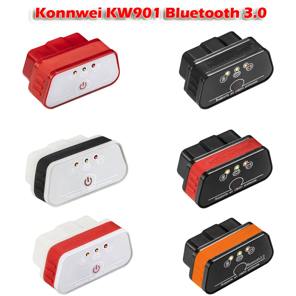 Лучшие продажи Konnwei KW901 ELM327 Bluetooth 3,0 автомобильные аксессуары OBD2 OBDII автомобильный двигатель сканер диагностического кода автостайлинг