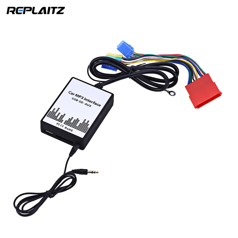 Replaitz DC 12V Car MP3 Adapter 8 PIN Audio Digital CD Changer Interface USB AUX SD Data Cable