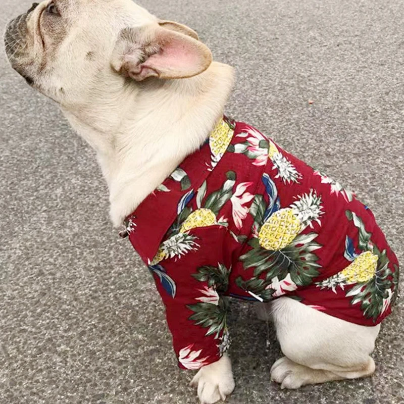 Рубашки с собаками и кошками хлопковая летняя пляжная одежда жилет Одежда для питомцев футболка с цветочным рисунком Гавайская Чихуахуа для маленькой большой собаки Frech Fulldog