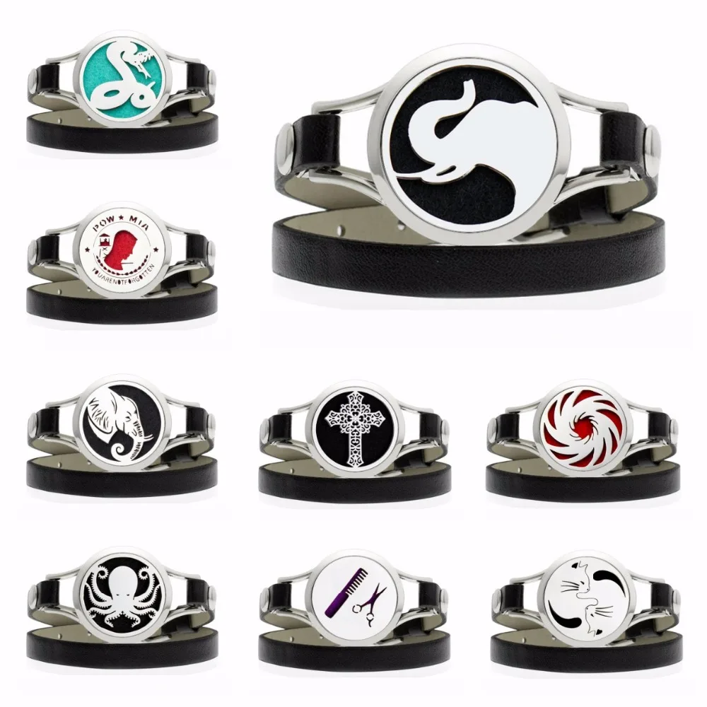 

Elephant octopus Stainless Steel Bracelet Wrap Bracelet Essential Oil Aromatherapy Diffuser PU Leather Bracelets 10pcs Pads