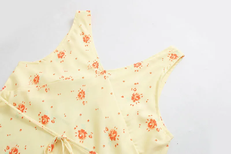 Bazaleas, винтажное чайное платье без рукавов с v-образным вырезом, регулируемый галстук на талии, женское платье, желтый и розовый цвет, цветочный принт, vestidos, Прямая поставка