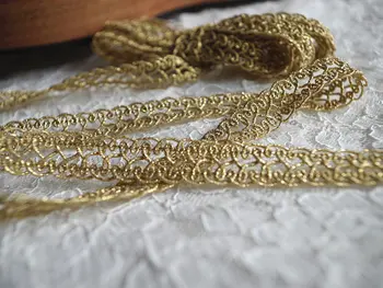 

Gold Lace Trim, Gold Cord Crocheted Lace trim, gold lace tape 10yards