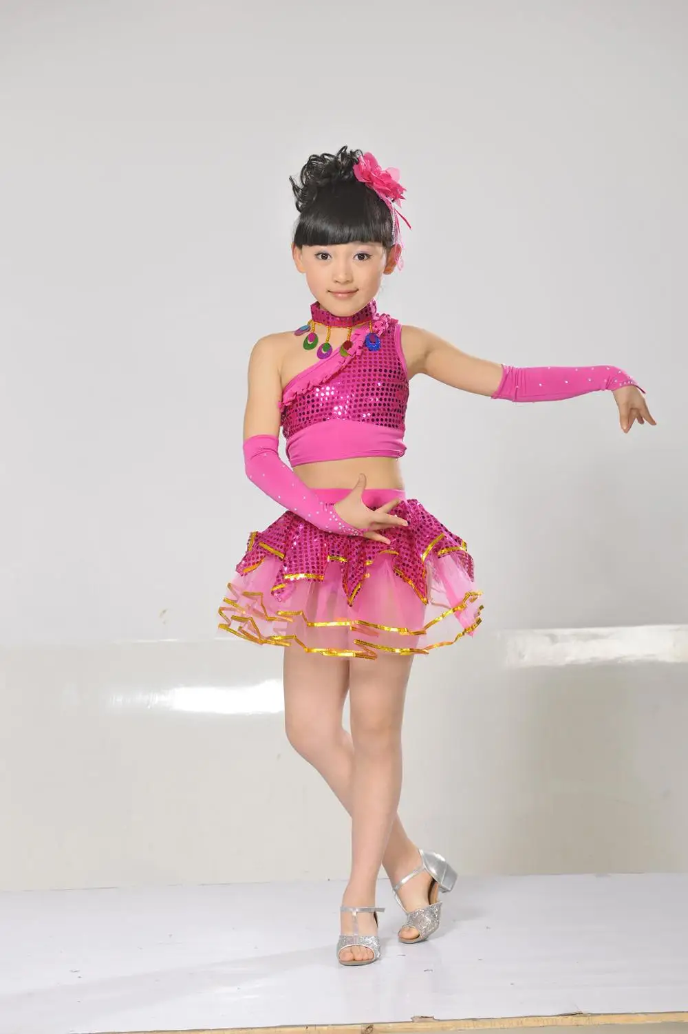 2019 new Sequins Children Kids Ballroom Latin Dance Dress for Girls