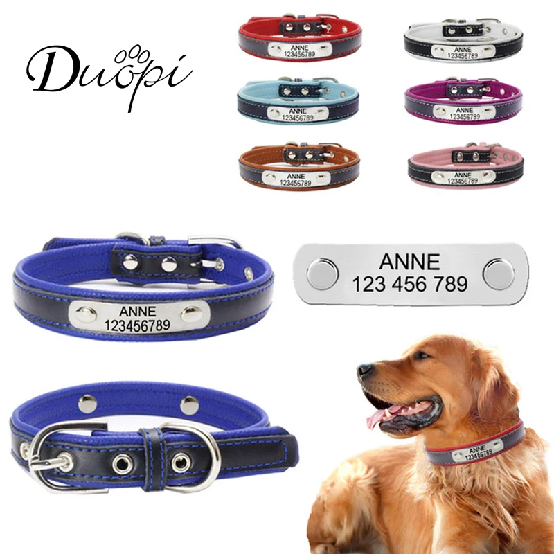 Engraved Dog Collar Custom Leather Puppy Cat Pet Personalized Collars