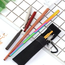 Легко носить многоразовые 304 из нержавеющей стали складные соломинки с уборщиком Органайзер сумка для путешествий на открытом воздухе дома напиток соломы