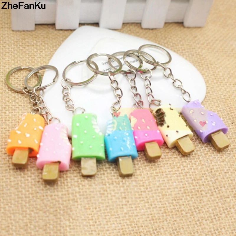 

1pc Random Mixed Color Sweet Ice cream Key Rings Chains Pendant Ornament For bag car Keychain