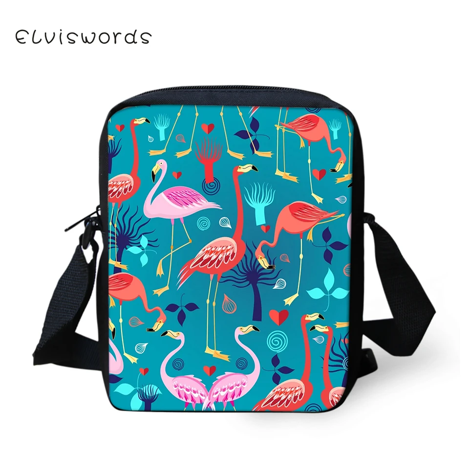 

ELVISWORDS Fashion Women Flaps Messenger Bags Cute Flamingos Pattern Girls Cross Body Bag Kawaii Flower Animal Girls Mini Purse