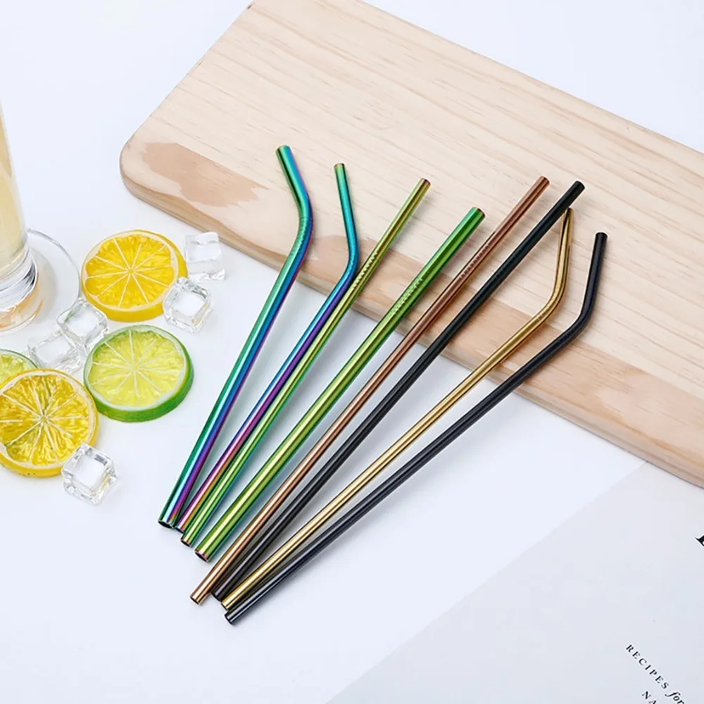 

1/4/8Pcs Colorful Stainless Steel Straws Reusable Straight Bent Metal Drinking Straw With Cleaner Brush Set Party Bar Accessory