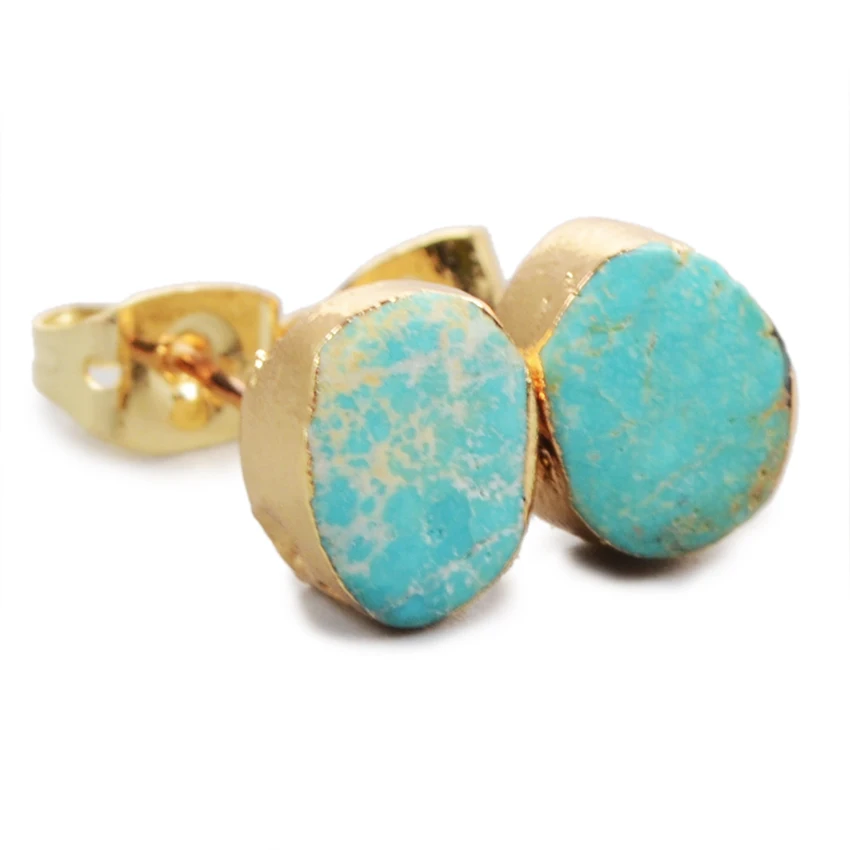 

BOROSA Blue Stone Studs 100% Natural Howlite Studs Earrings Druzy Jewelry Gold Color Freeform Drusy Jewelry G1017