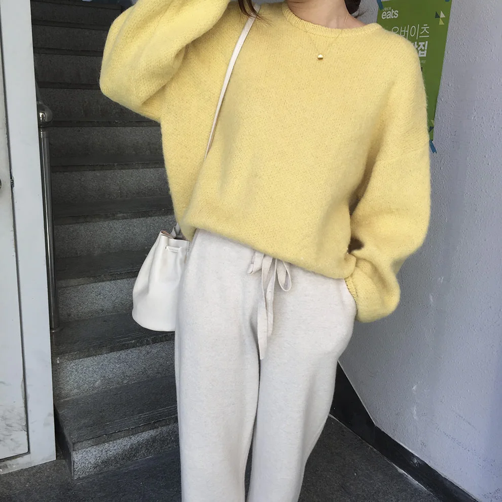 HAMALIEL корейский дизайнер Подиум желтый вязаный пуловер шикарный осень зима длинный рукав толстый теплый свитер мягкие женские свободные топы