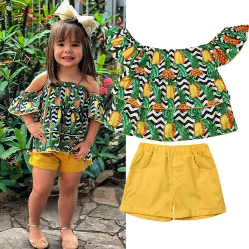 

Newborn Kid Baby Girl Summer Fashion Pineapple Floral Print Holiday Sweet Top T-shirt+Short Pants Outfit Set Clothes 2pcs Set