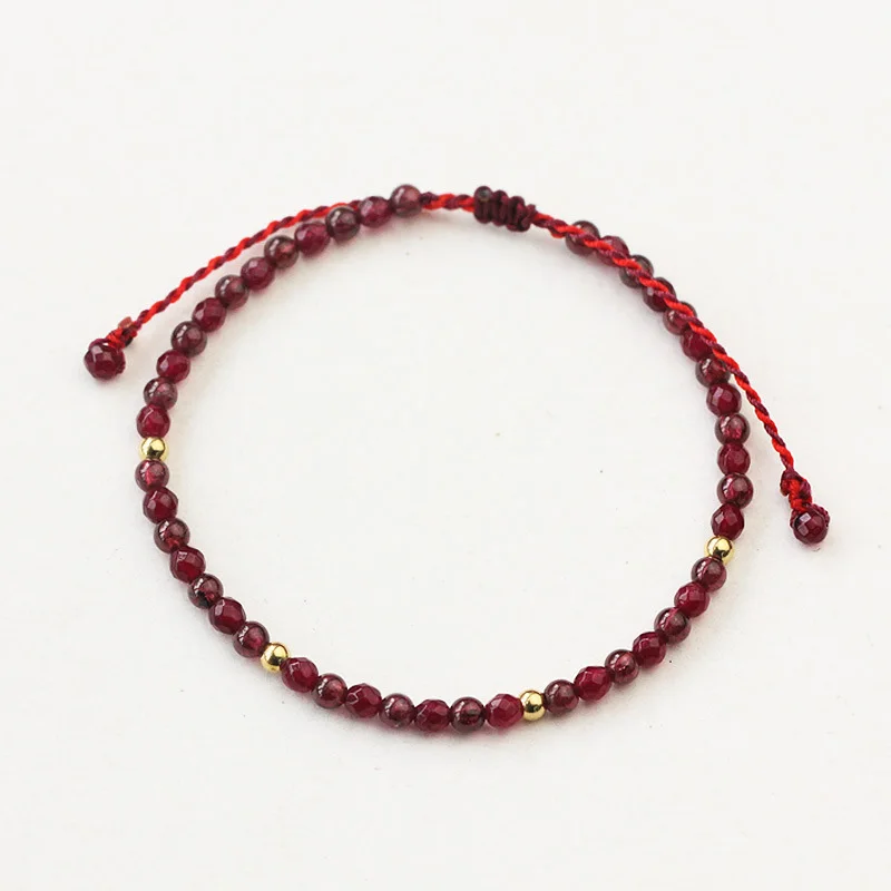 Natural Stone Garnet Beads Bracelet Thin Multi-Faceted Handmade Weave Red String Bangles Bracelets For Women Adjustable Bileklik