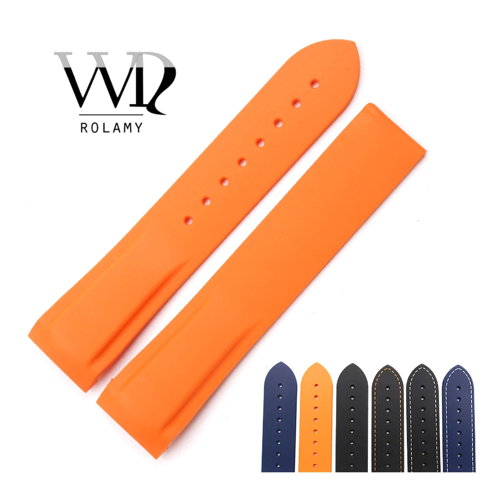 

Rolamy 20 22mm Watchbands For Omega Planet Ocean 45 42mm High Quality Rubber Silicone Rubber Wrist Watch Band Strap Belt Loops