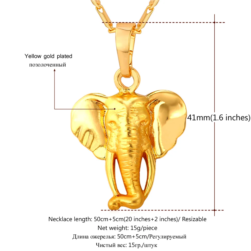 U7 Золотой ЦветСлон Кулон Ожерелье Для Женщин/ Мужчин Животное Подвески Ювелирные Изделия P787