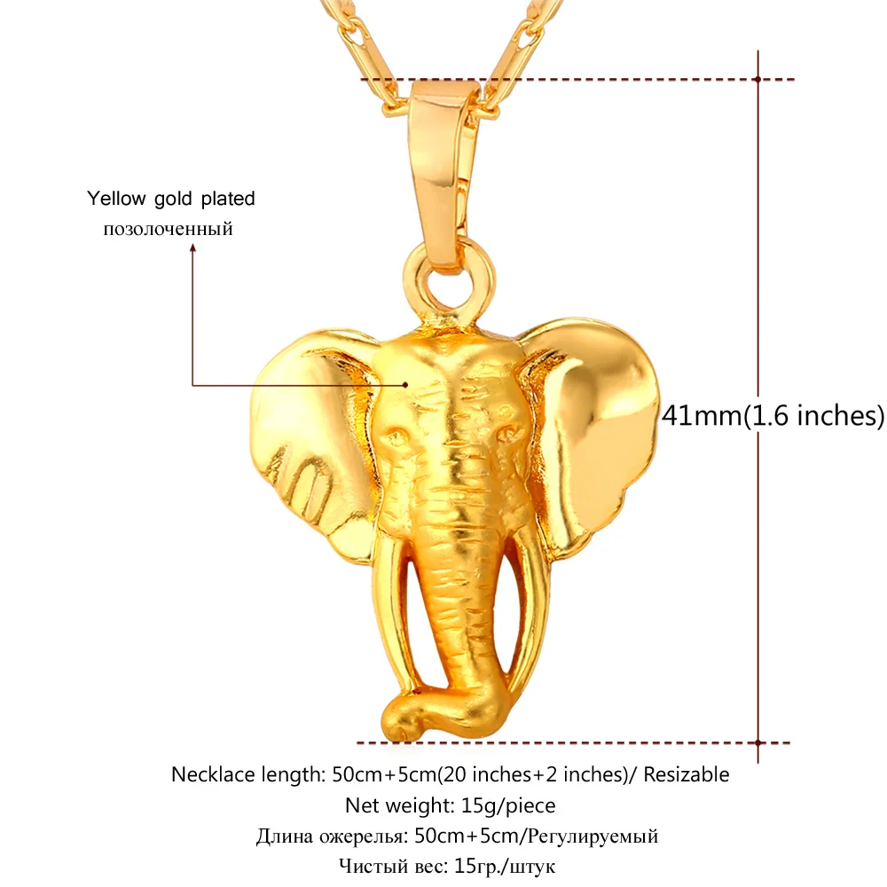 U7 Elephant Necklace Gold Color Pet 