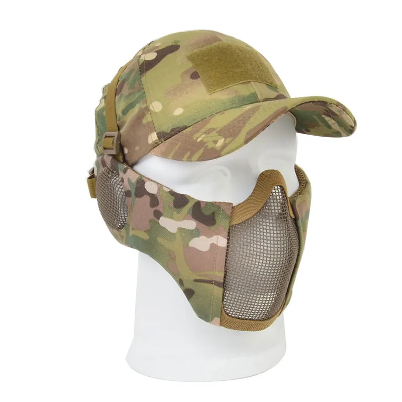

Tactifans Foldable Mesh Mask With Ear Protection With Tactical Cap for Airsoft Paintball with Adjustable Elastic Belt Strap