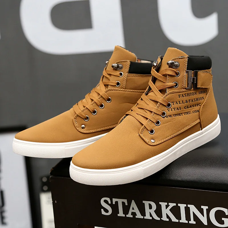 

Vintage Retro High Quality Mens High Top Boots Leather Solid Button Martin Boots Autumn and Spring Male Casual Boots