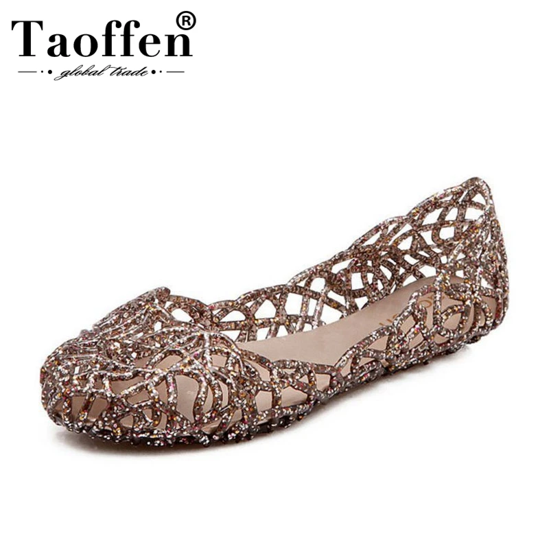 

TAOFFEN Women Sandals Round Toe Hollow Out Female Summer Shoes Simple Fashion Sandals Vacation Footwear Size 36-40