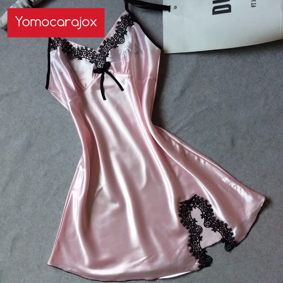 Женское сексуальное шелковое атласное Ночное платье без рукавов Ночная рубашка с v-образным вырезом ночная рубашка плюс размер ночная