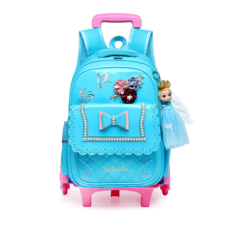 Школьные сумки на колесиках для девочек-подростков, 3 колеса, Детская сумка на колесиках, детский школьный рюкзак, водонепроницаемый нейлоновый рюкзак, большая ВМЕСТИТЕЛЬНОСТЬ - Цвет: blue