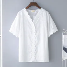 Большие размеры XXL 3XL 4XL белая футболка с вышивкой короткий рукав v-образный вырез лето осень однотонная хлопковая Футболка Высокое качество 59165